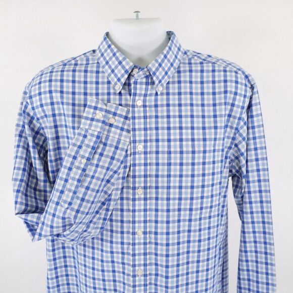 Jos A Bank Traveler's Button‎ Down Large Blue White Check Pocket Tailored Fit - Picture 1 of 9